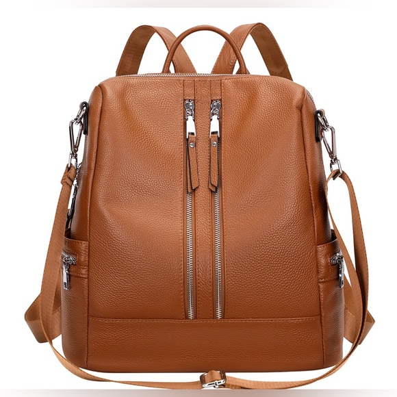 Brown Cowhide Leather Backpack - Picture 1 of 6